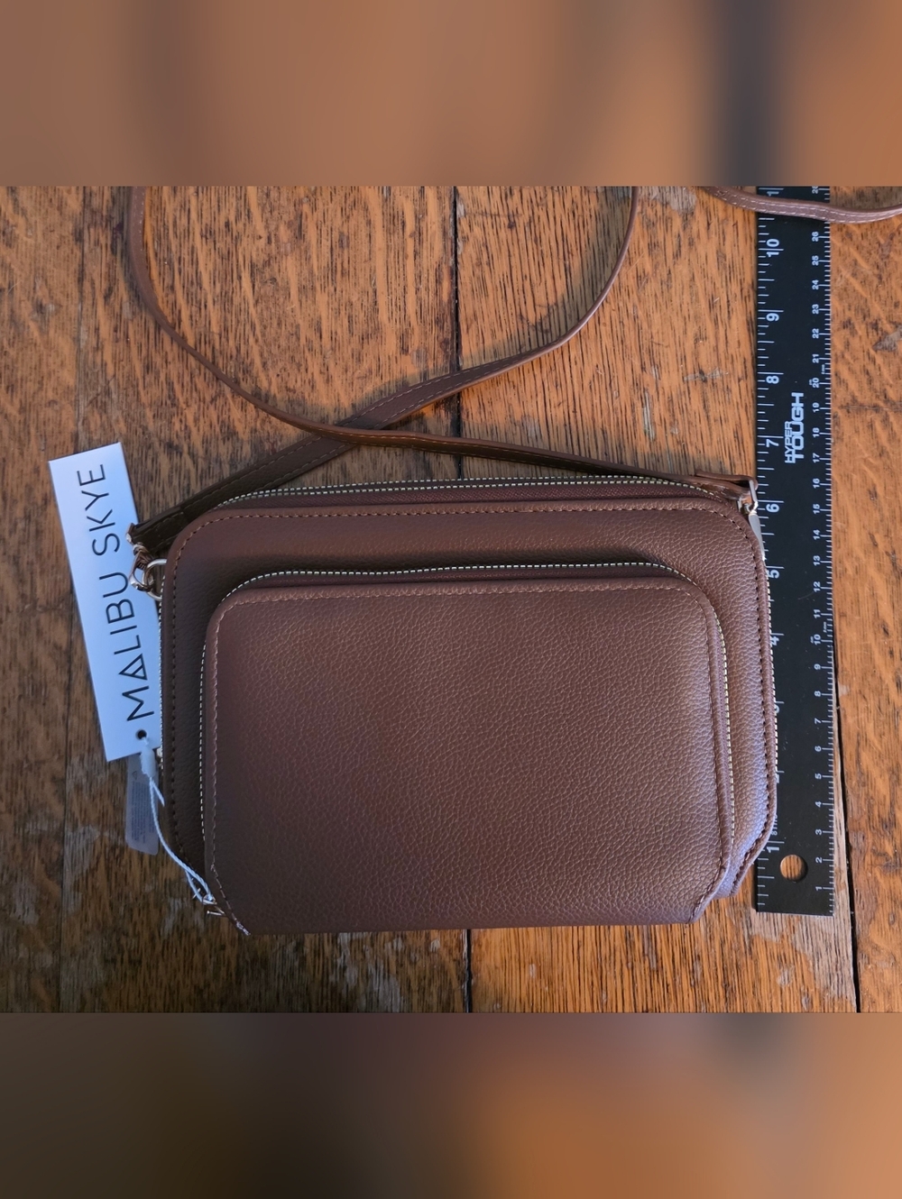 Brown Crossbody Bag - Minimal Design - Multiple Zipper Pockets